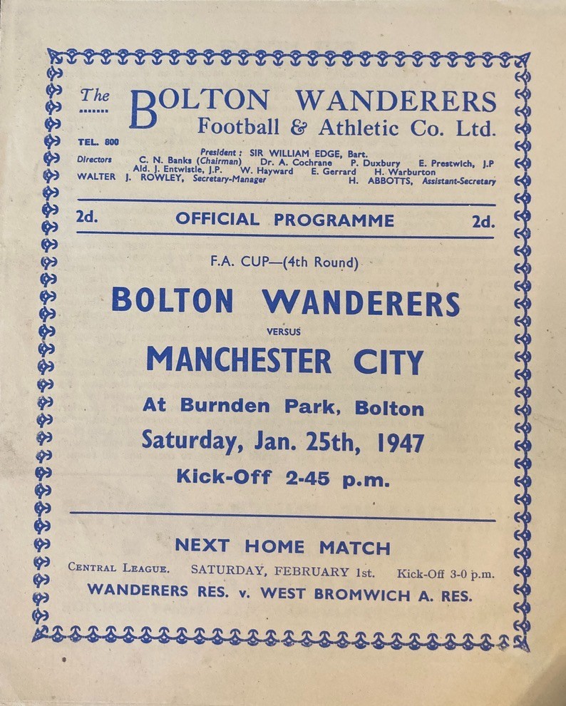 Bolton Wanderers v Manchester City F A Cup 4th round 1946/47 for sale on Ebay