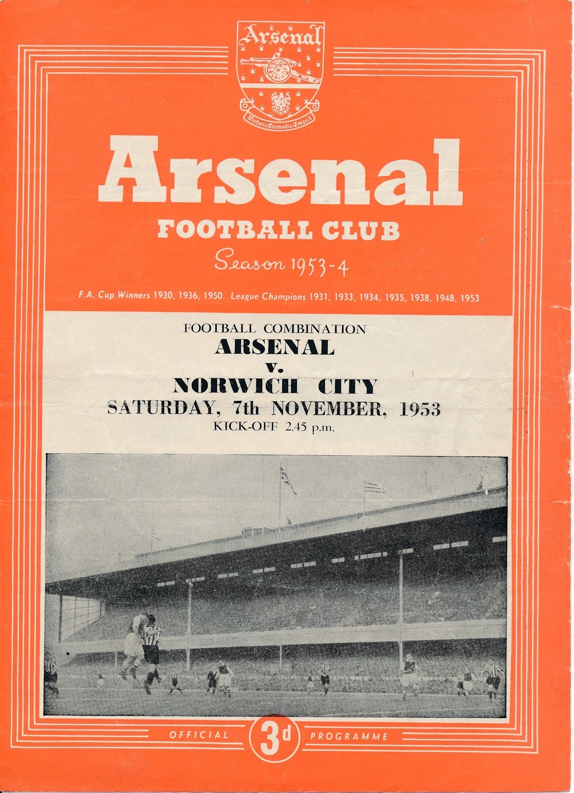 Arsenal Reserves v Norwich City (Combination) 1953/1954 for sale on Ebay
