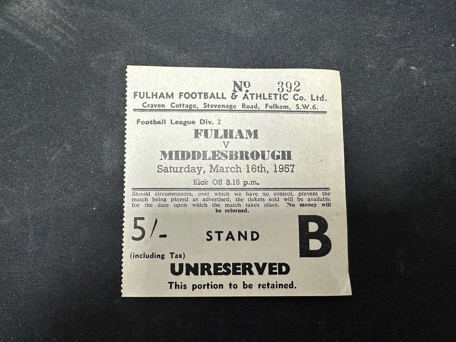 Fulham v Middlesbrough 1956/57 TICKET (34/2) for sale on Ebay