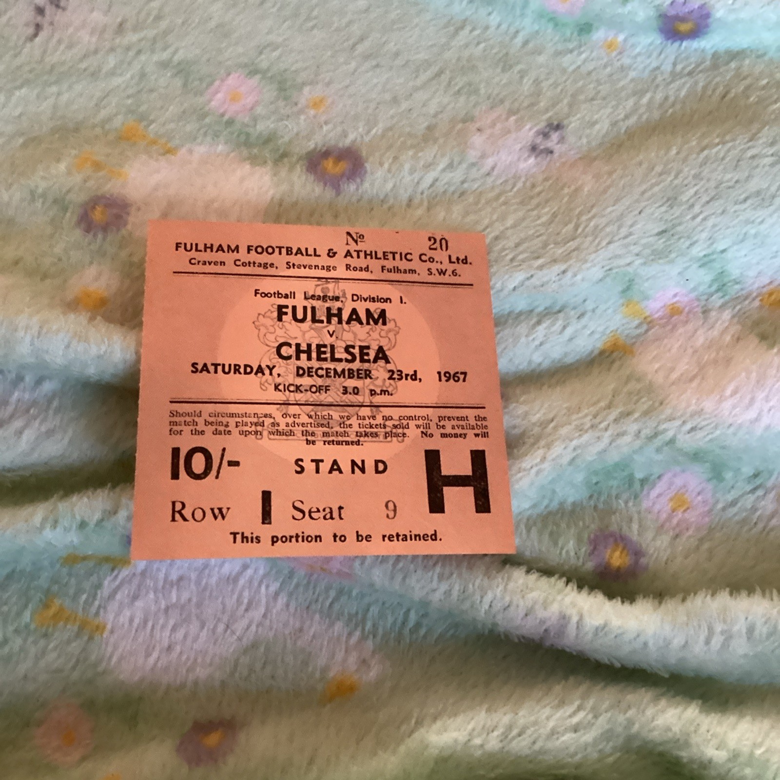 1967/8 Fulham v Chelsea match ticket for sale on Ebay