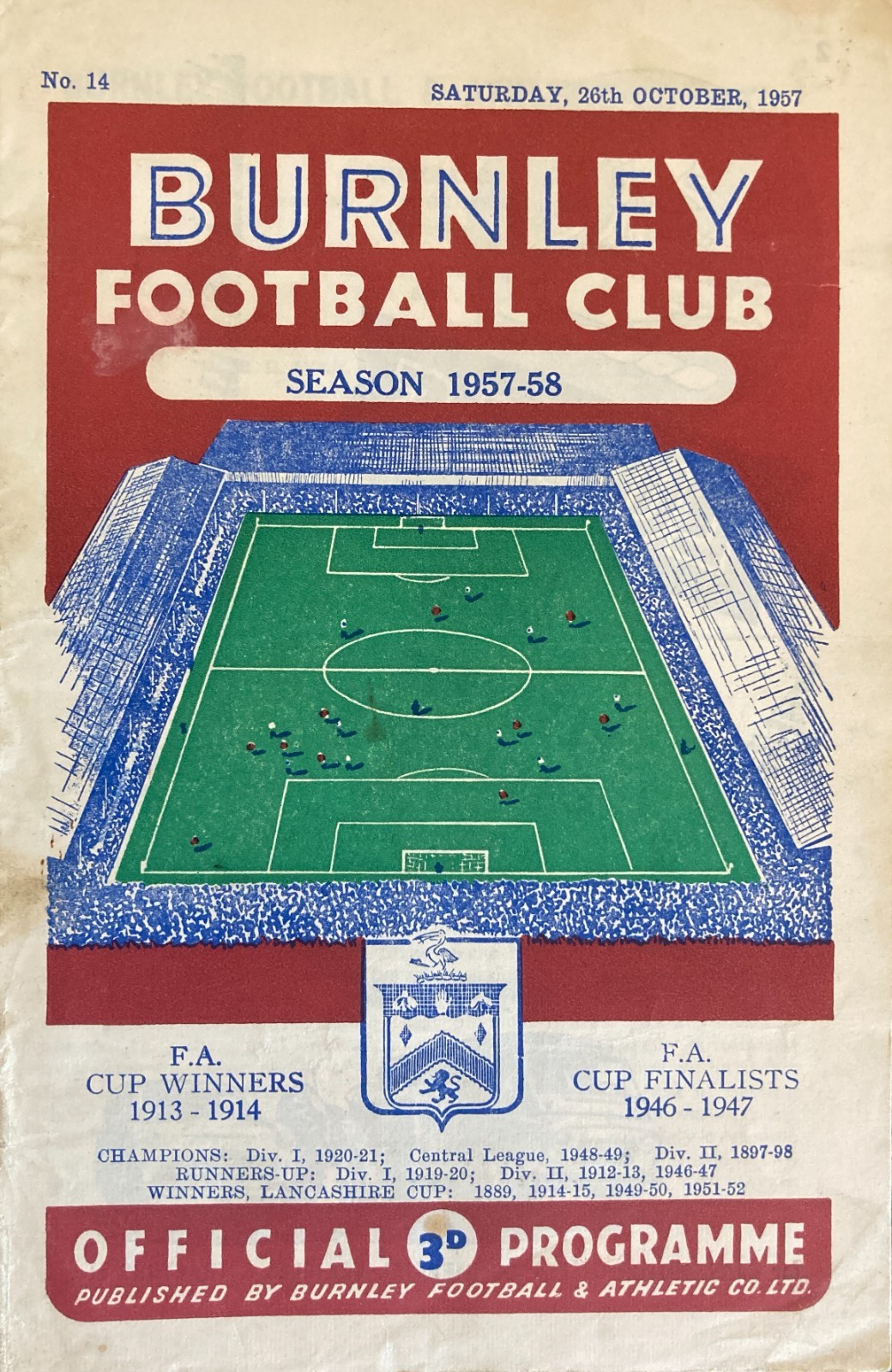 Burnley v Aston Villa Div 1 1957/58 for sale on Ebay