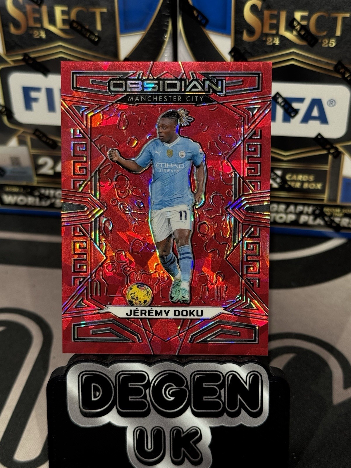 Panini Obsidian Jeremy Doku Red Crystal 23/24 Manchester City /30 for sale on Ebay