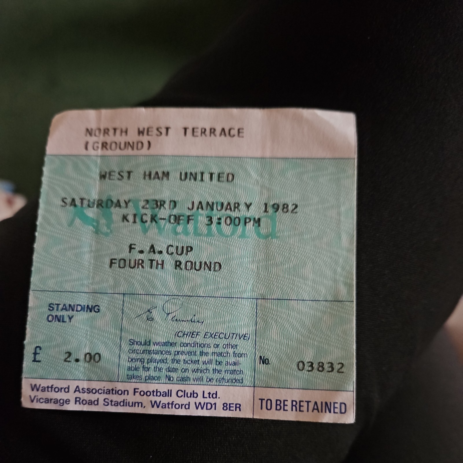 Watford V West Ham 23/01/1982 Ticket Stub for sale on Ebay