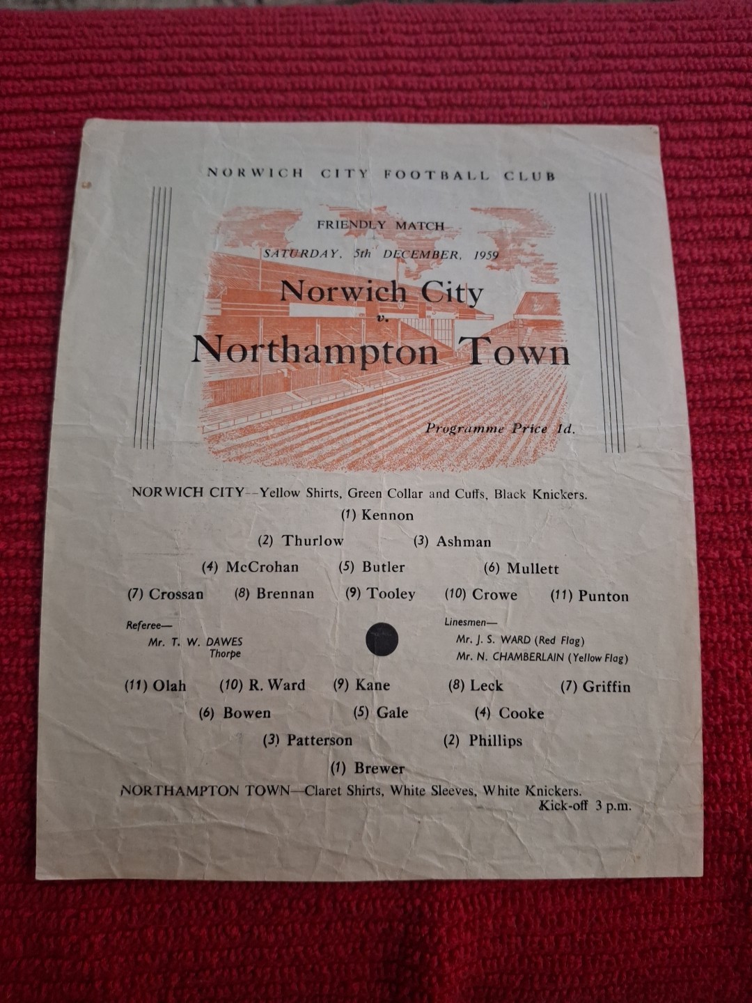 Norwich City v Northampton Town friendly programme.  5/12/1959 for sale on Ebay