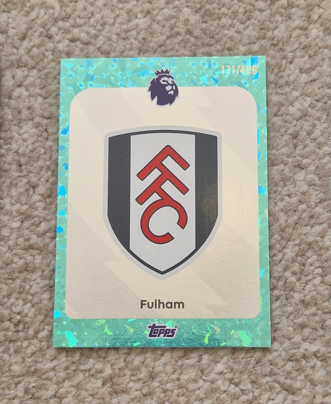 Fulham FC Badge /499 #145 Aqua Sparkle Card - Topps Premier League 2026 for sale on Ebay