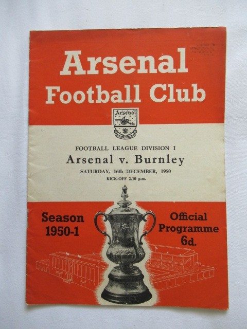 Football Programme Arsenal v Burnley  1950/51 for sale on Ebay