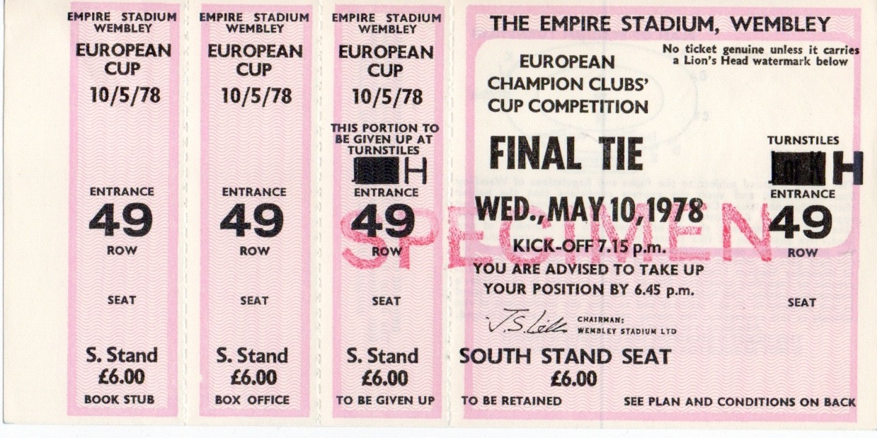 MINT UNISSUED TICKET 1978 EUROPEAN CUP FINAL Club Brugge KV v Liverpool for sale on Ebay