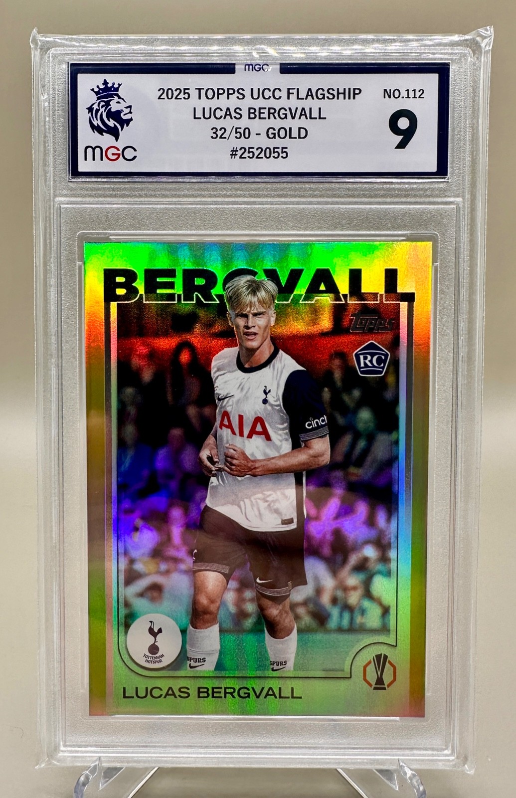 Topps UCC Flagship 2024/25 Lucas Bergvall Gold /50 RC Tottenham Hotspur MGC 9 for sale on Ebay