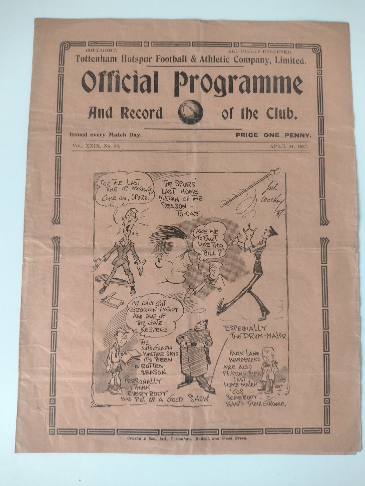Tottenham Hotspur v Fulham Football programme 24 April 1937 - Division 2 for sale on Ebay