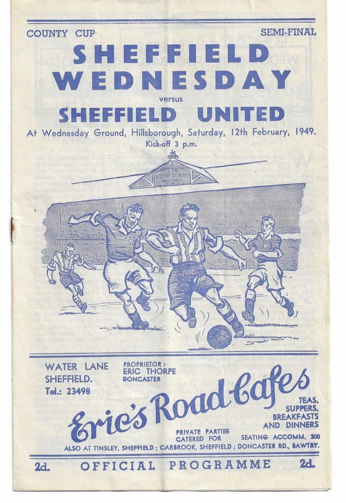 SHEFFIELD WEDNESDAY v SHEFFIELD UNITED, 12/02/1949,  COUNTY CUP SEMI-FINAL for sale on Ebay