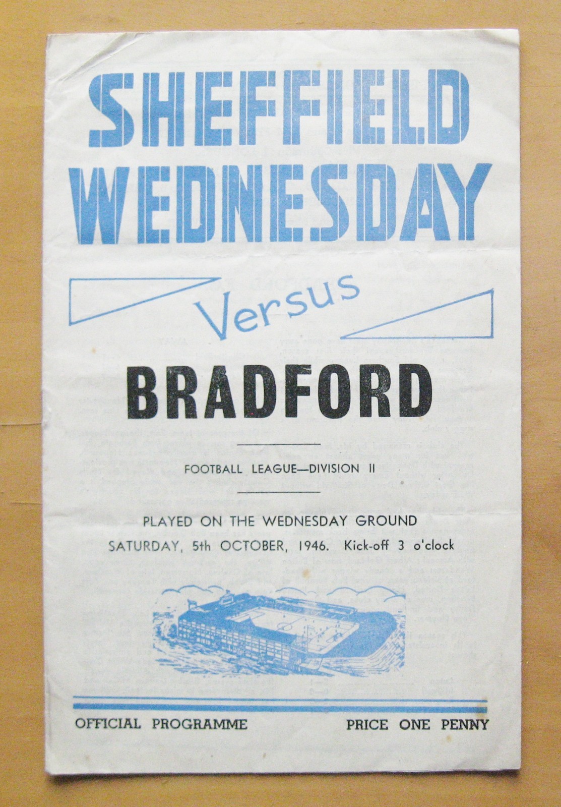 SHEFFIELD WEDNESDAY v BRADFORD PARK AVENUE 1946/1947 VG Cond Football Programme for sale on Ebay