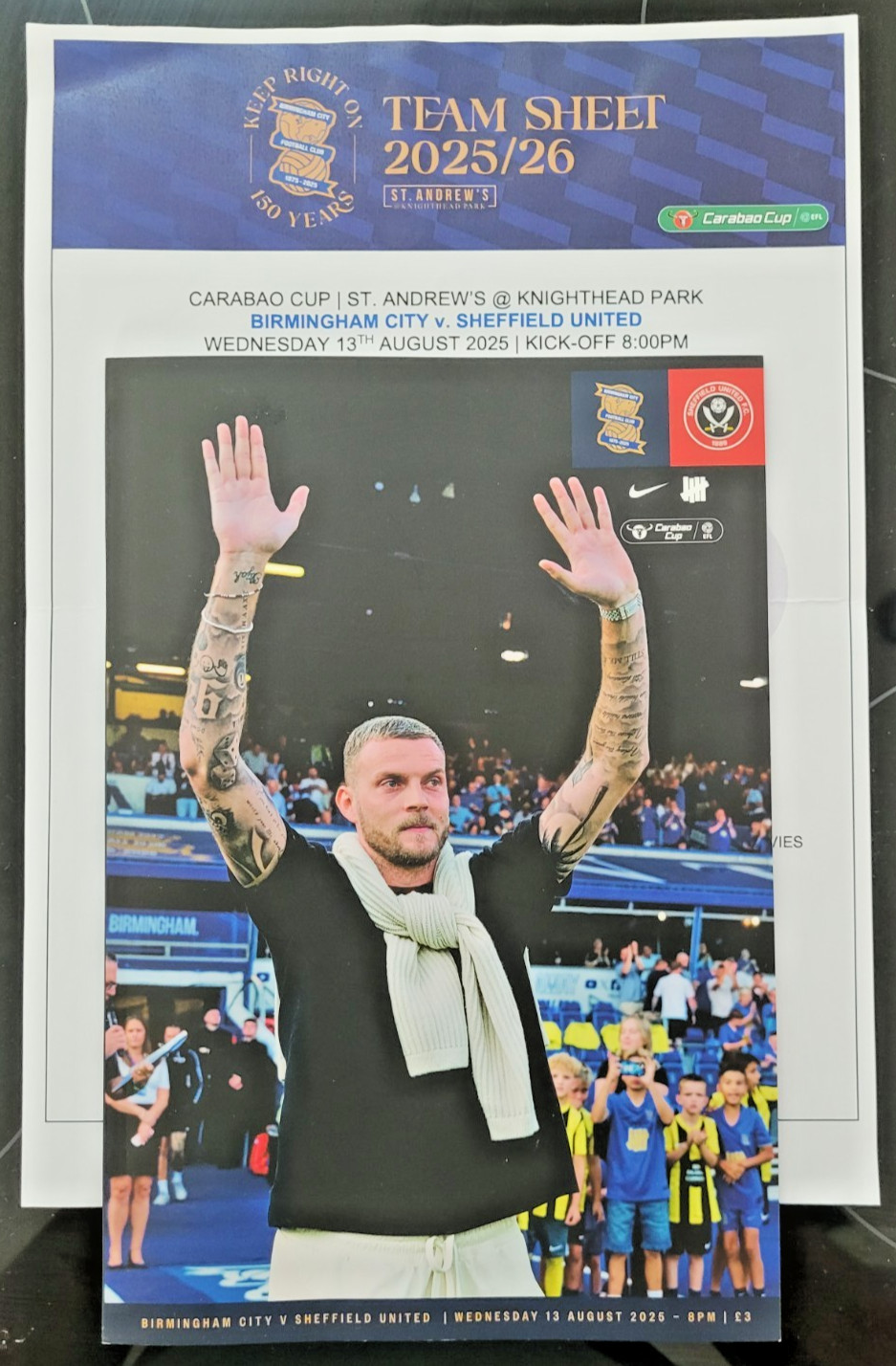 13.8.2025 BIRMINGHAM CITY v SHEFFIELD UNITED, Carbao Cup + Official Teamsheet! for sale on Ebay