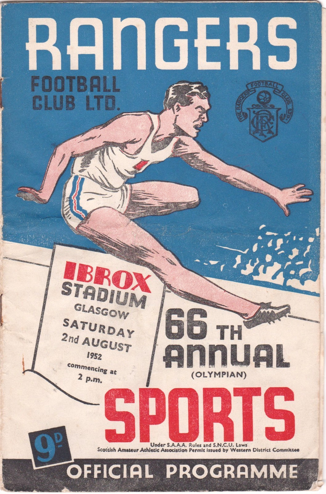 SCOTTISH  FOOTBALL PROGRAMME GLASGOW RANGERS SPORTS DAY 1952 for sale on Ebay
