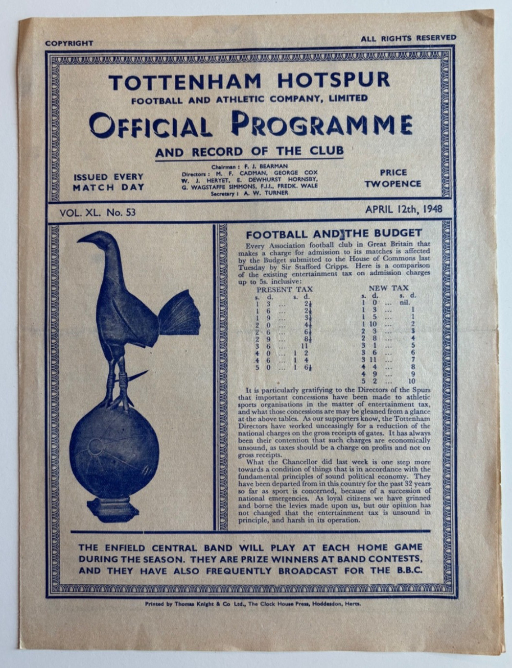 1947/48 Tottenham Hotspur v  Nottingham Forest Div 2 very good condition for sale on Ebay