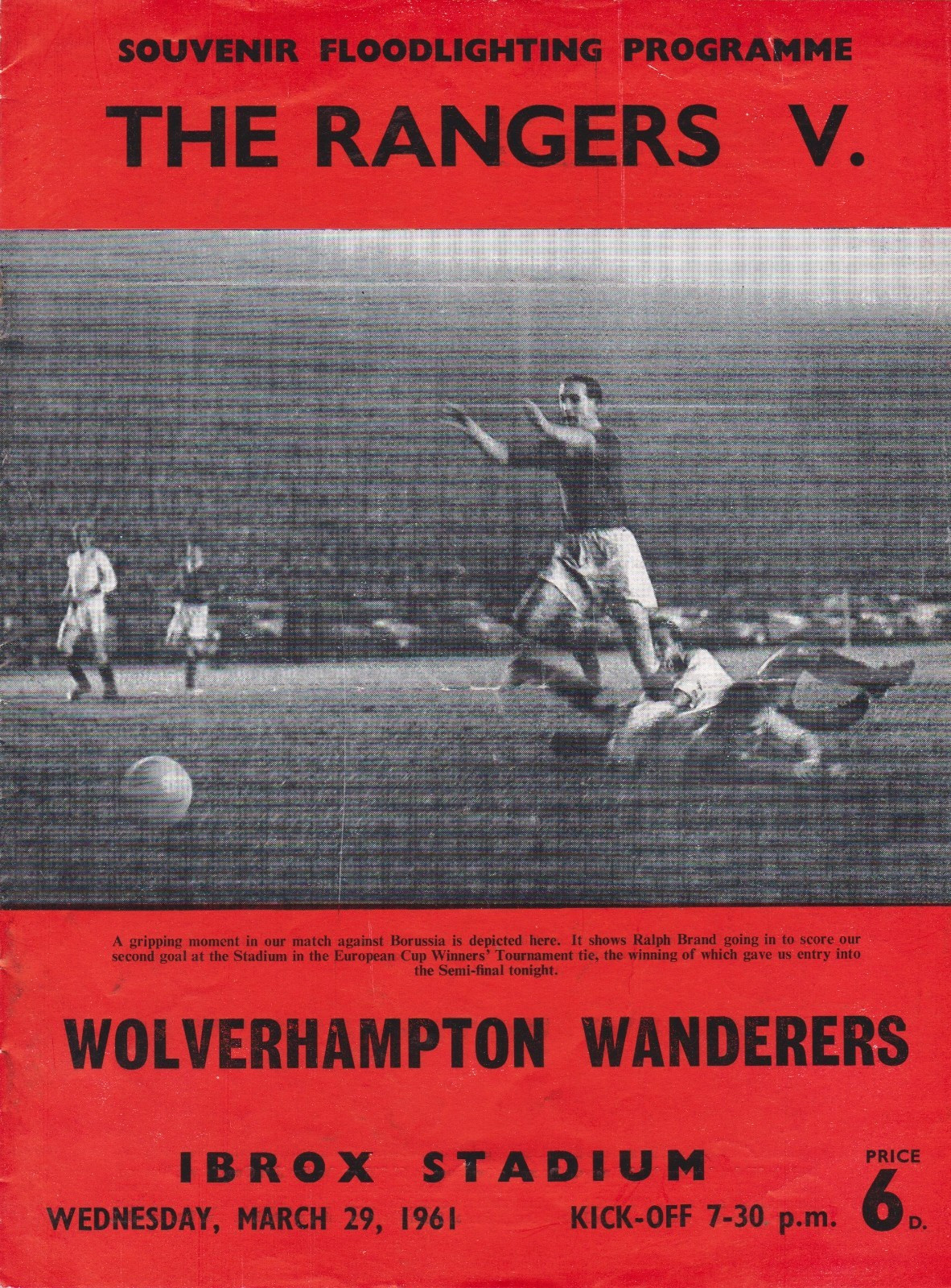 SCOTTISH FOOTBALL PROGRAMME GLASGOW RANGERS V WOLVERHAMPTON WANDERERS 1961 for sale on Ebay