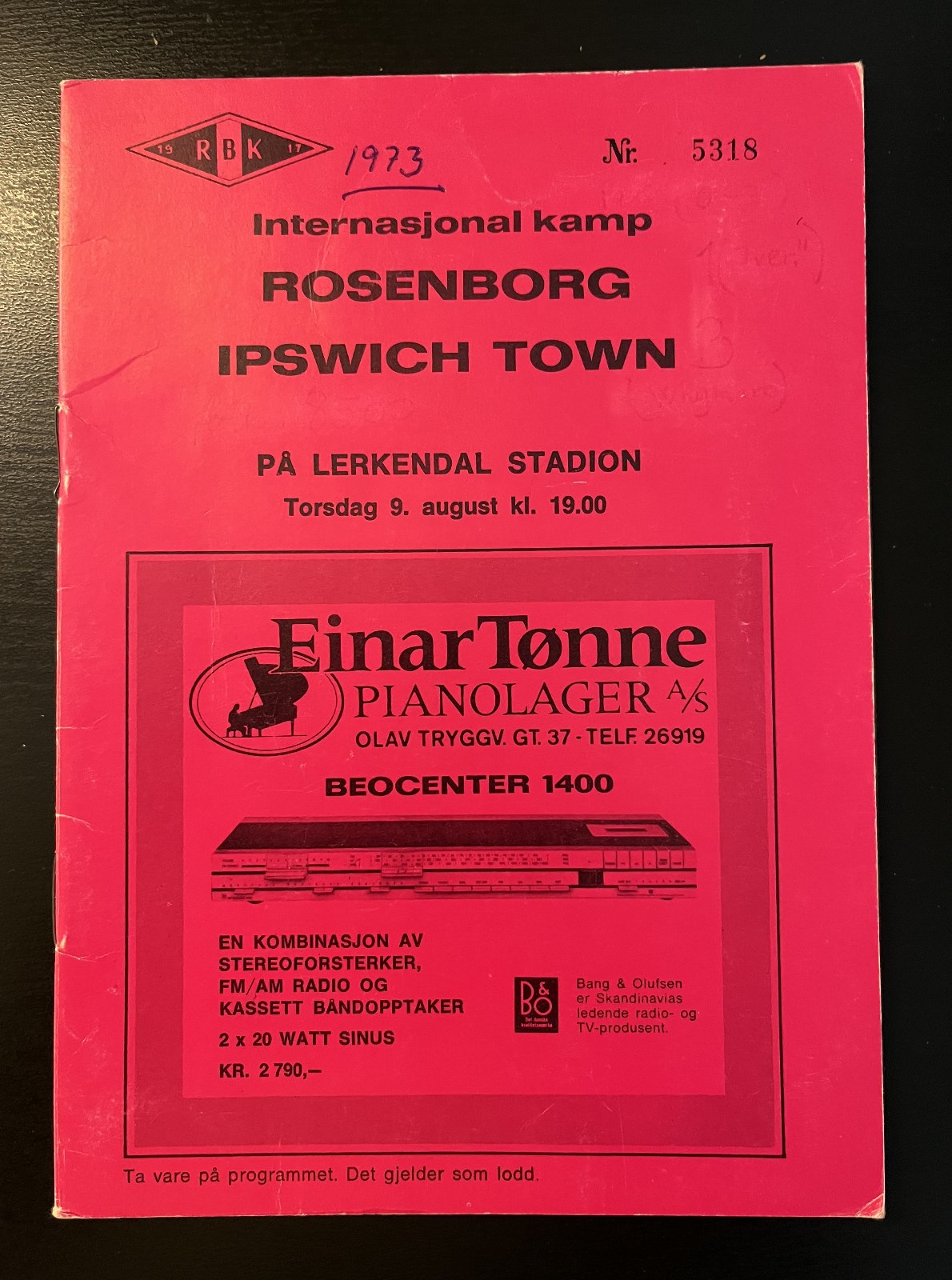 1973  Rosenborg Norway  v  Ipswich Town Friendly for sale on Ebay