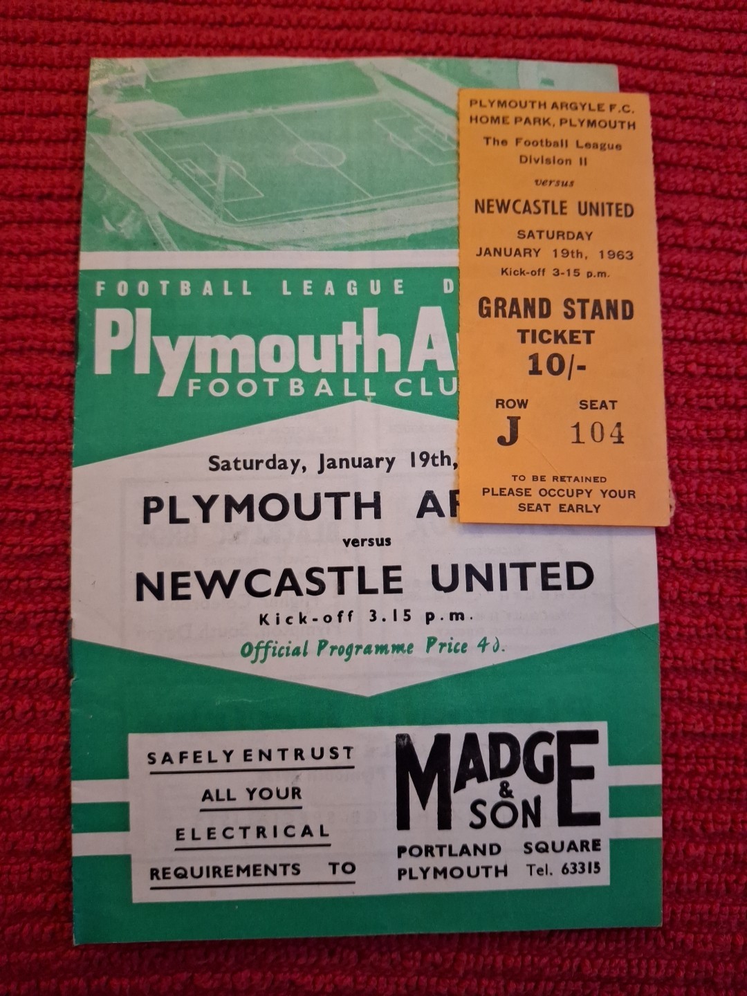 Plymouth Argyle v Newcastle United programme & TICKET.  19/1/1963 for sale on Ebay