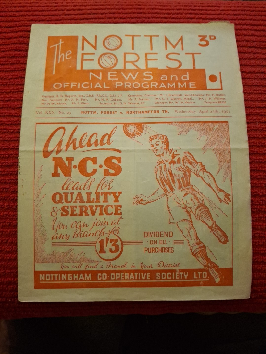 Nottingham Forest v Northampton Town programme.  25/4/1951 for sale on Ebay