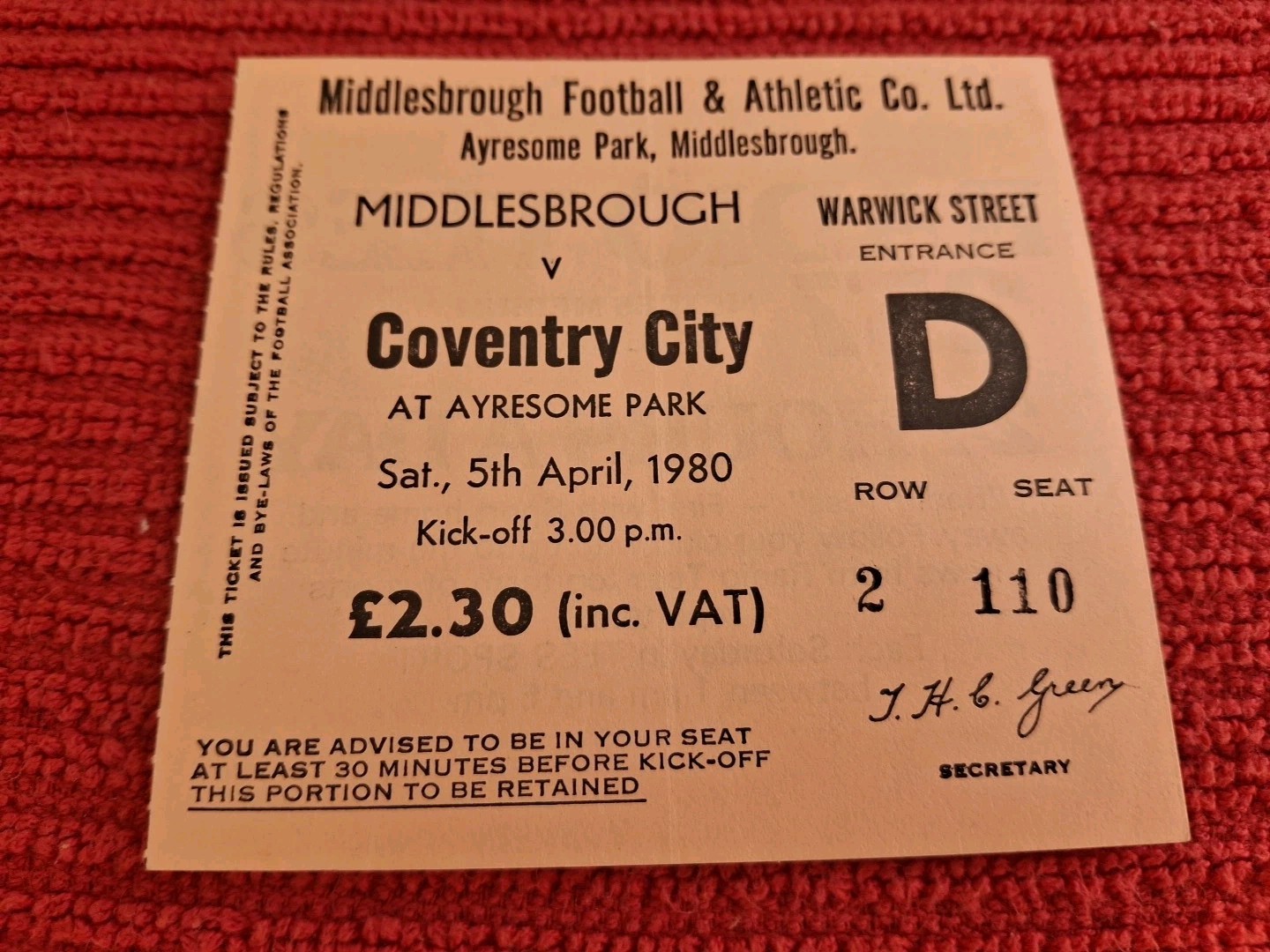Middlesbrough v Coventry City TICKET.  5/4/1980 for sale on Ebay