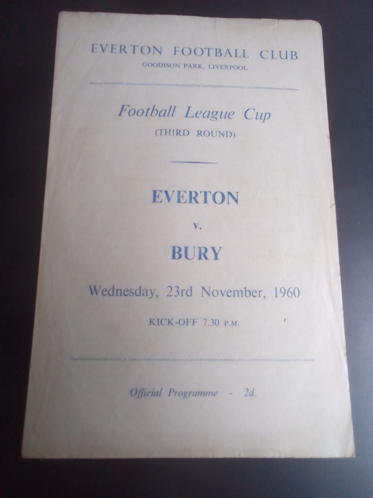 1960-61 Everton v Bury (League Cup Rd 3) for sale on Ebay