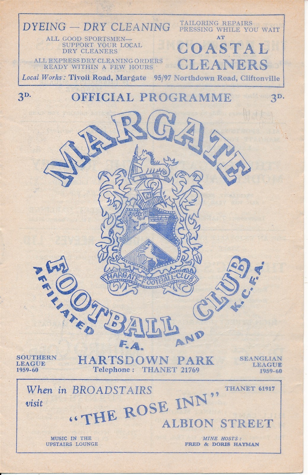 Margate v Watford (Friendly 25.01) 1959/1960 - Football Programme for sale on Ebay