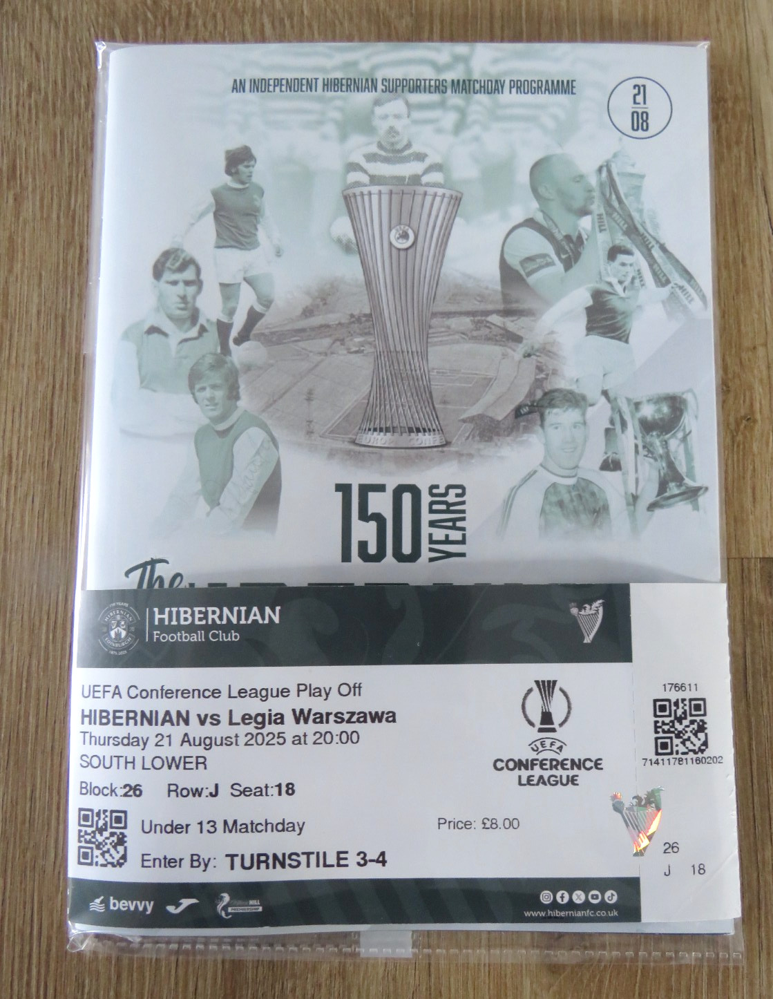 21/8/25 HIBERNIAN V LEGIA WARSAW UEFA CONFERENCE LEAGUE PROGRAMME + TICKET. for sale on Ebay
