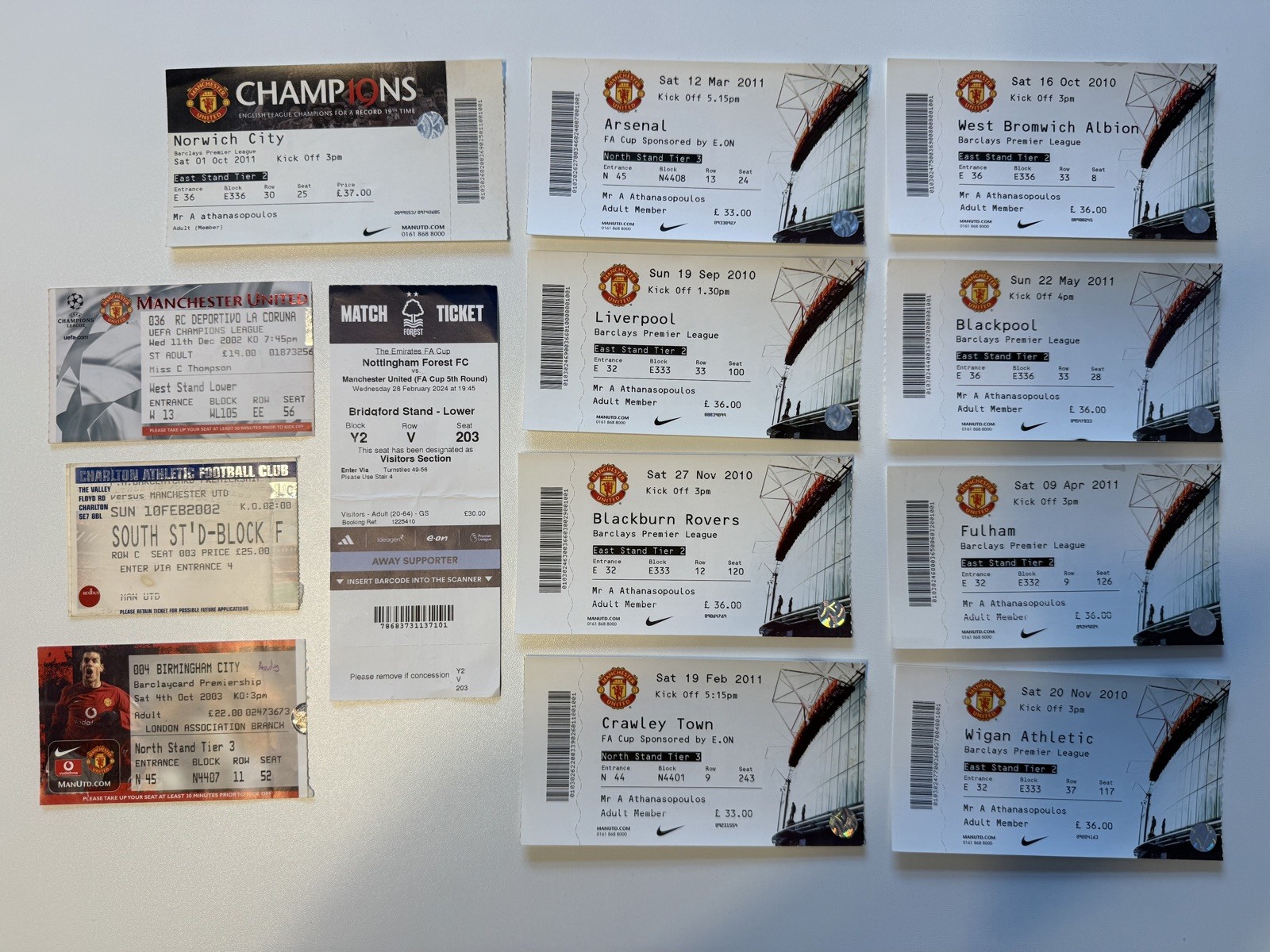 Ticket stubs - Manchester United X 13 Premiership and Champions League and away for sale on Ebay