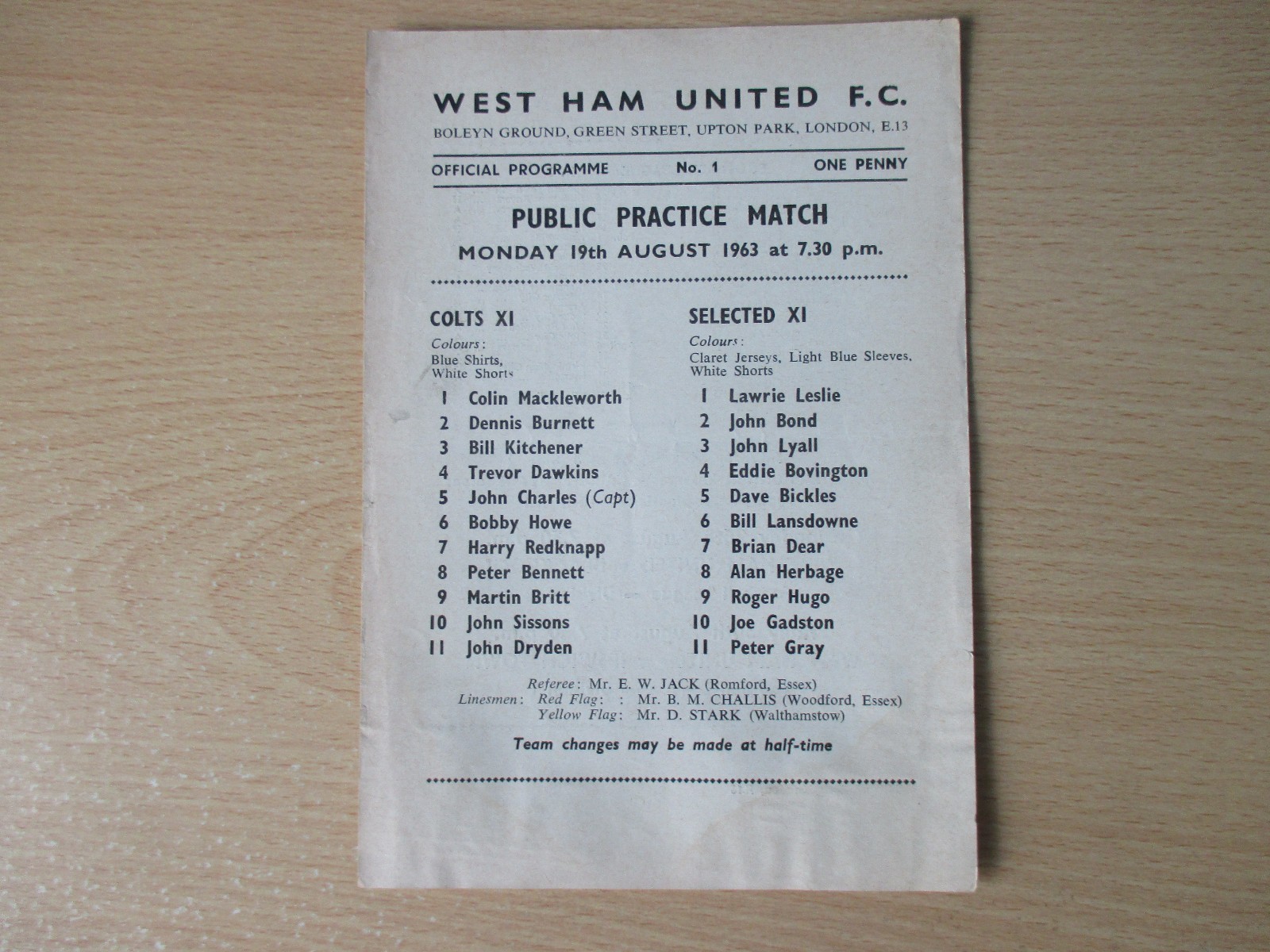 West Ham August 1963 Public Practice Match season 1963/64 rare single sheet for sale on Ebay