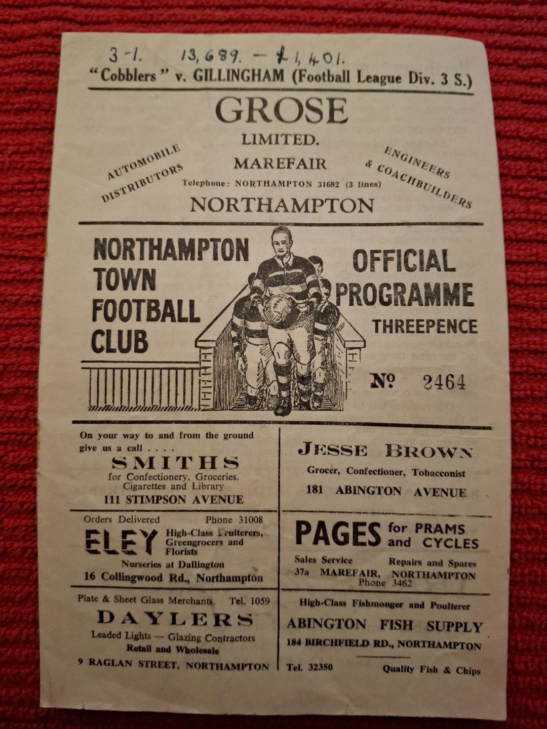 Northampton Town v Gillingham programme.  25/10/1952 for sale on Ebay