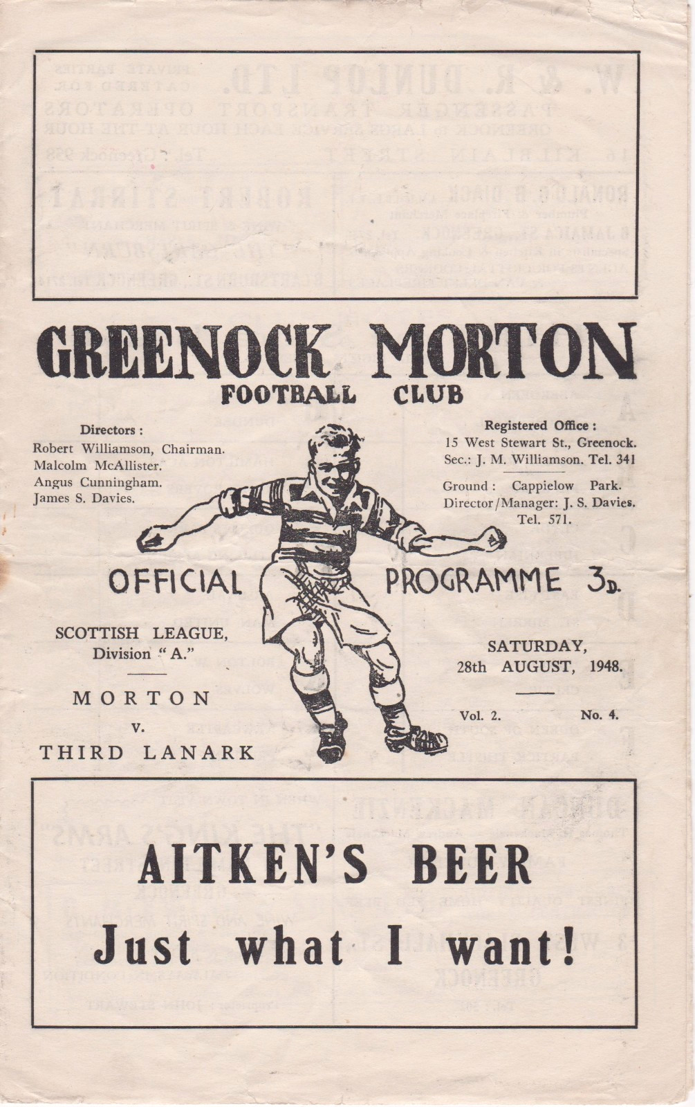 SCOTTISH FOOTBALL PROGRAMME GREENOCK MORTON V THIRD LANARK 1948 for sale on Ebay