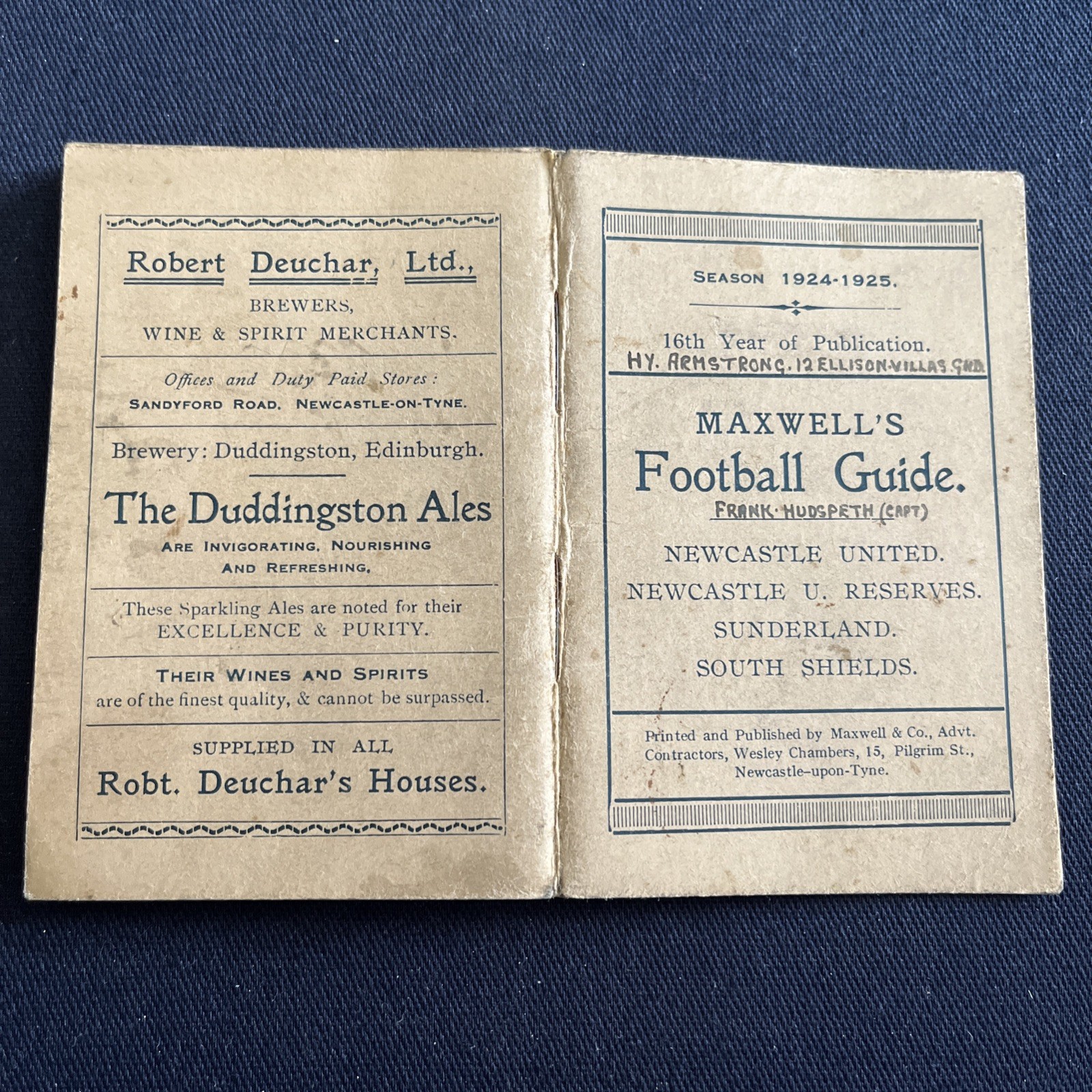 Maxwell’s fixtures booklet 1924/5 Newcastle United, Sunderland + South Shields  for sale on Ebay