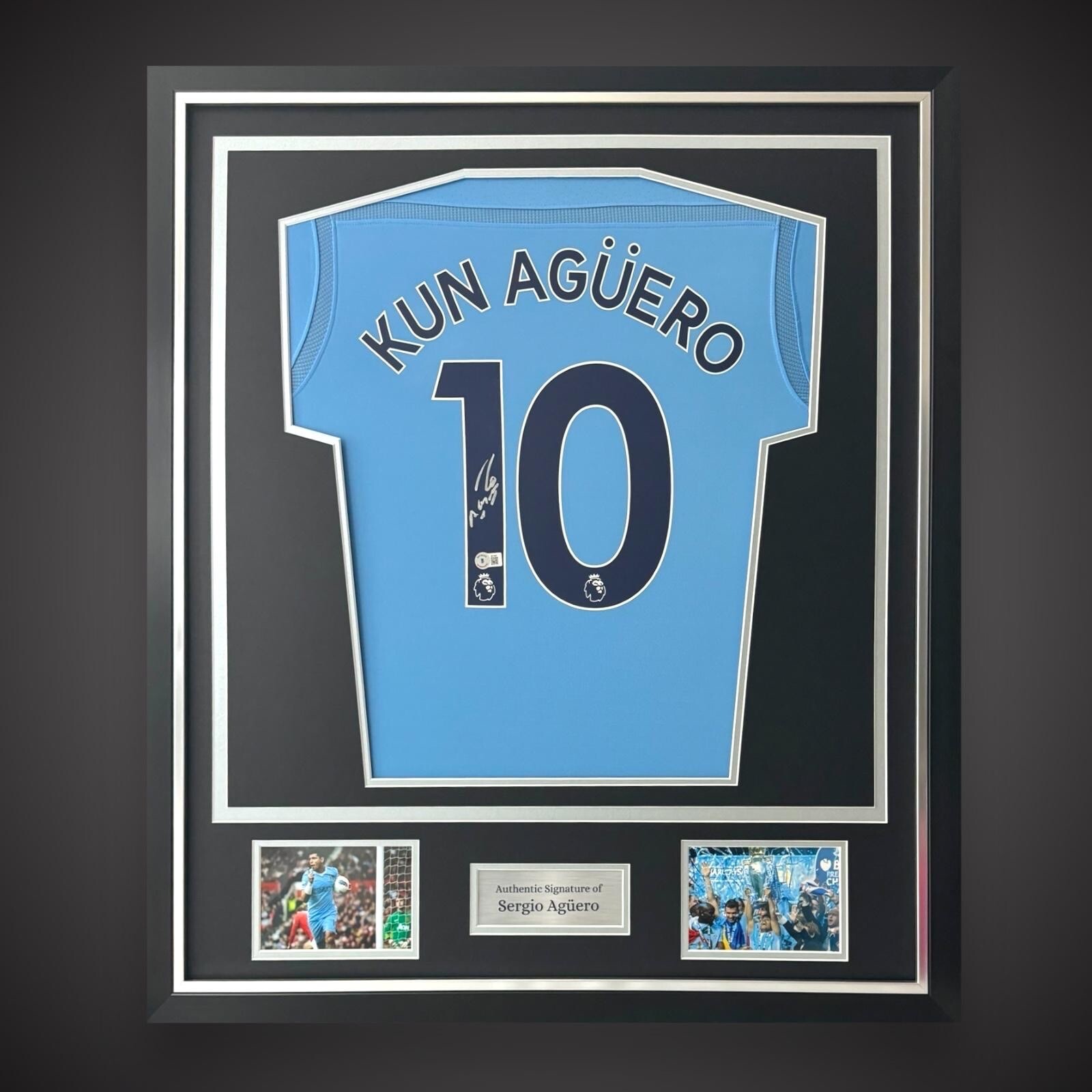 Sergio Aguero HandSigned & Deluxe Framed Manchester City Football Shirt BID £200 for sale on Ebay