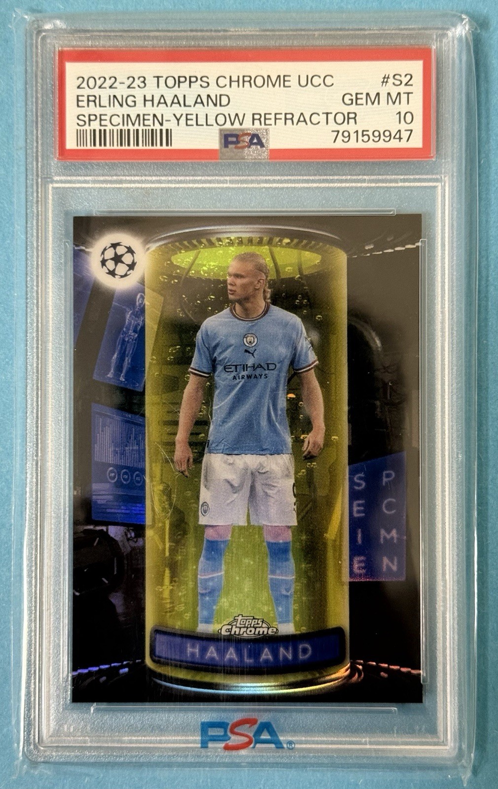 Erling Haaland Specimen /125 Topps Chrome UCC Manchester City PSA 10 for sale on Ebay