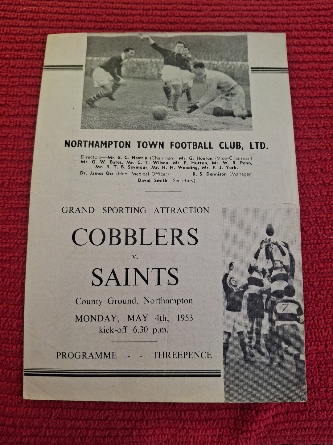 Northampton Town 'Cobblers' v Northampton 'Saints' programme.  4/5/1953 for sale on Ebay