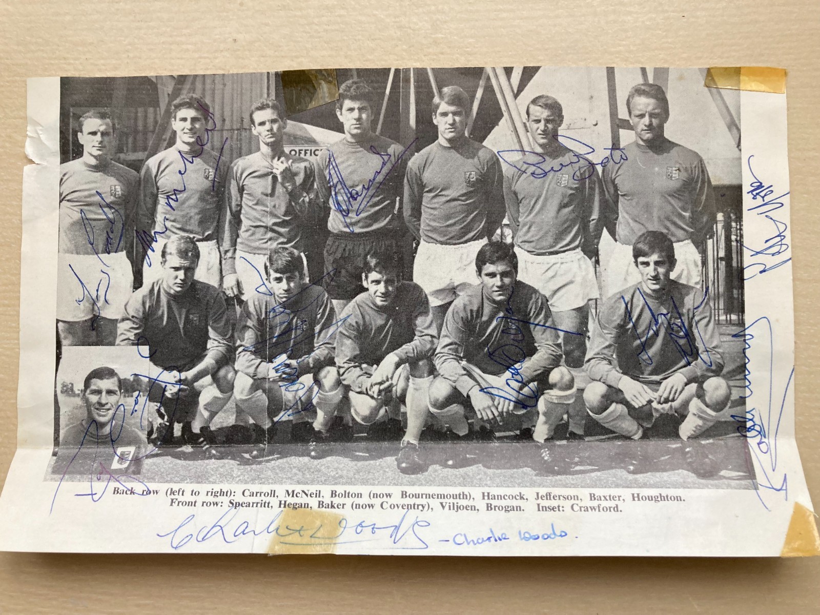 Ipswich Town team picture 1967-68 with hand written autographs for sale on Ebay