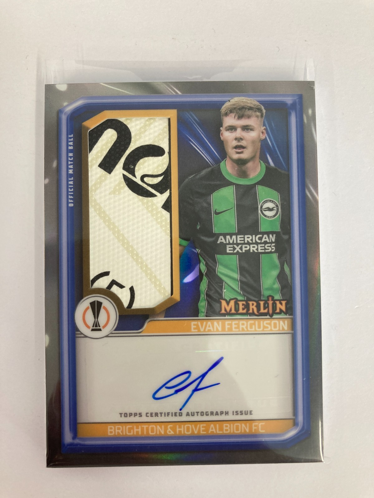 TOPPS MERLIN UCC 2023/24 EVAN FERGUSON BRIGHTON MATCH BALL RELIC AUTO MBS-EF. for sale on Ebay