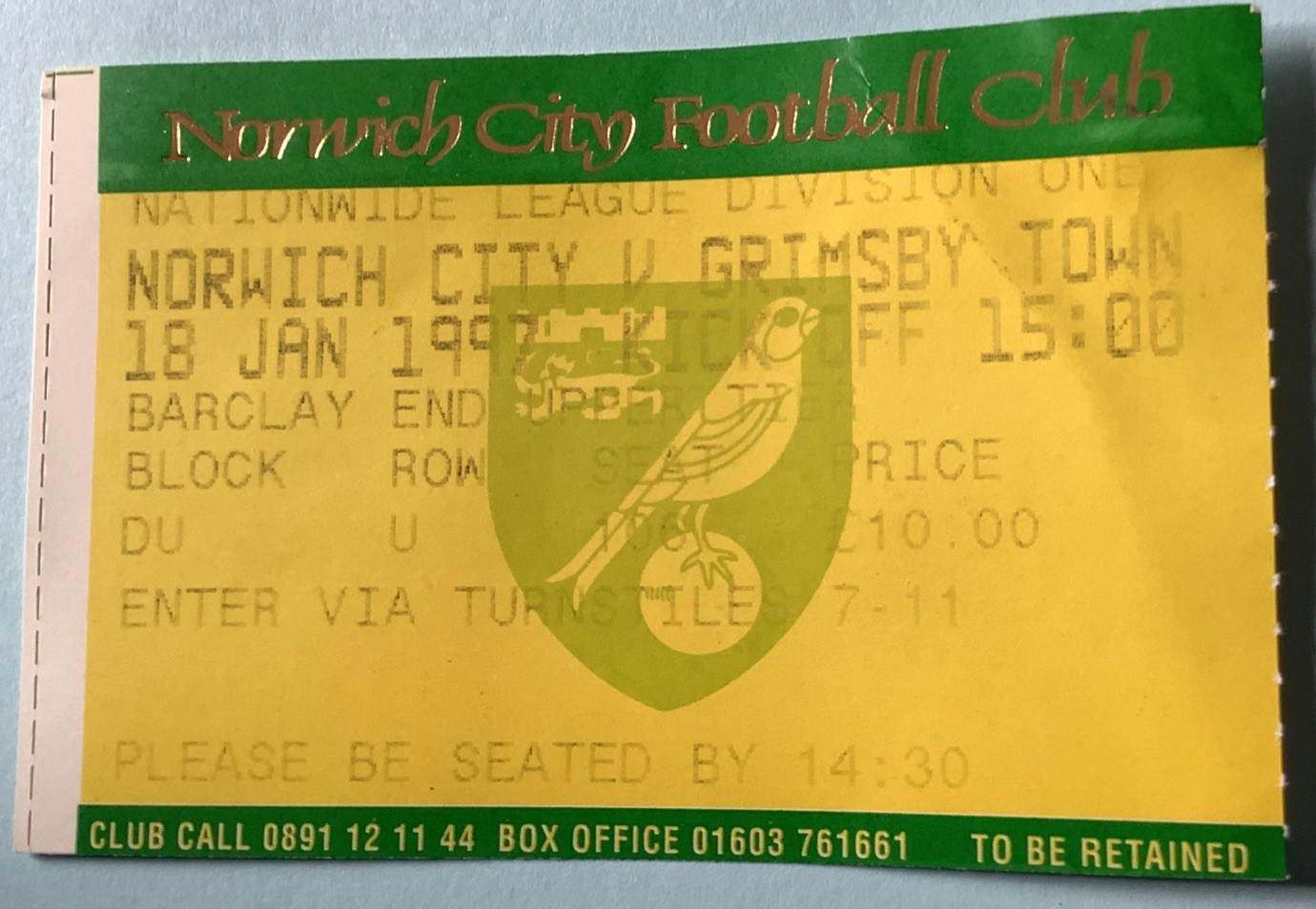 Norwich City v Grimsby Town 15/1/97 Division One Match Ticket  for sale on Ebay