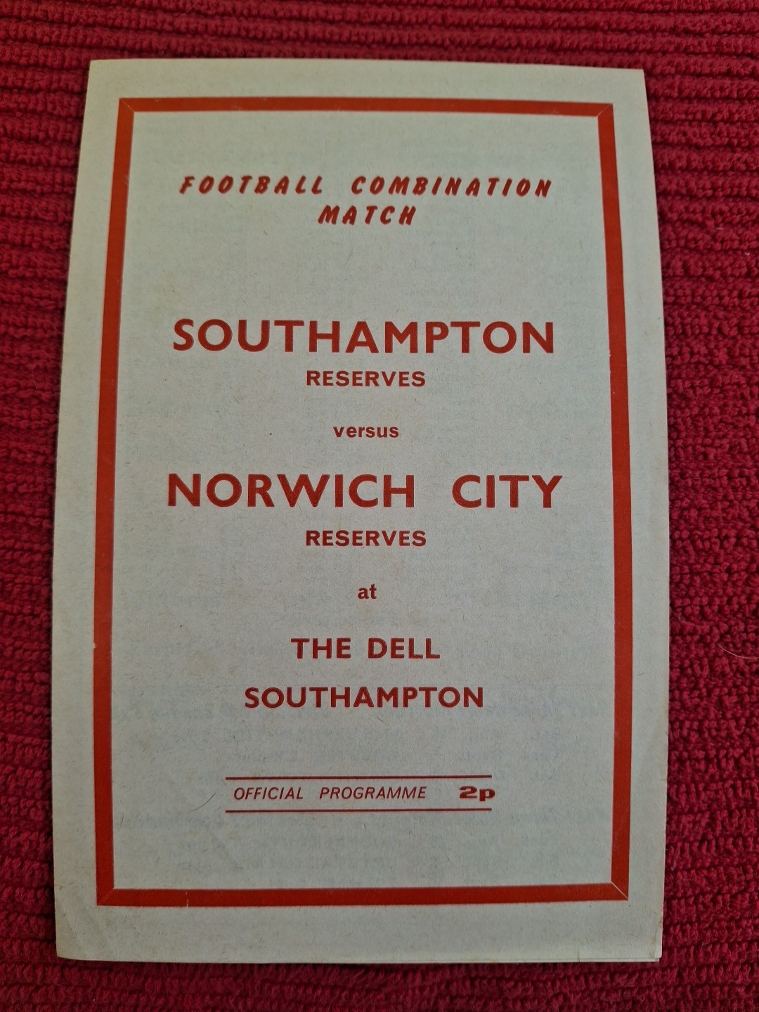 Southampton Reserves v Norwich City Res programme.  22/8/1972 for sale on Ebay