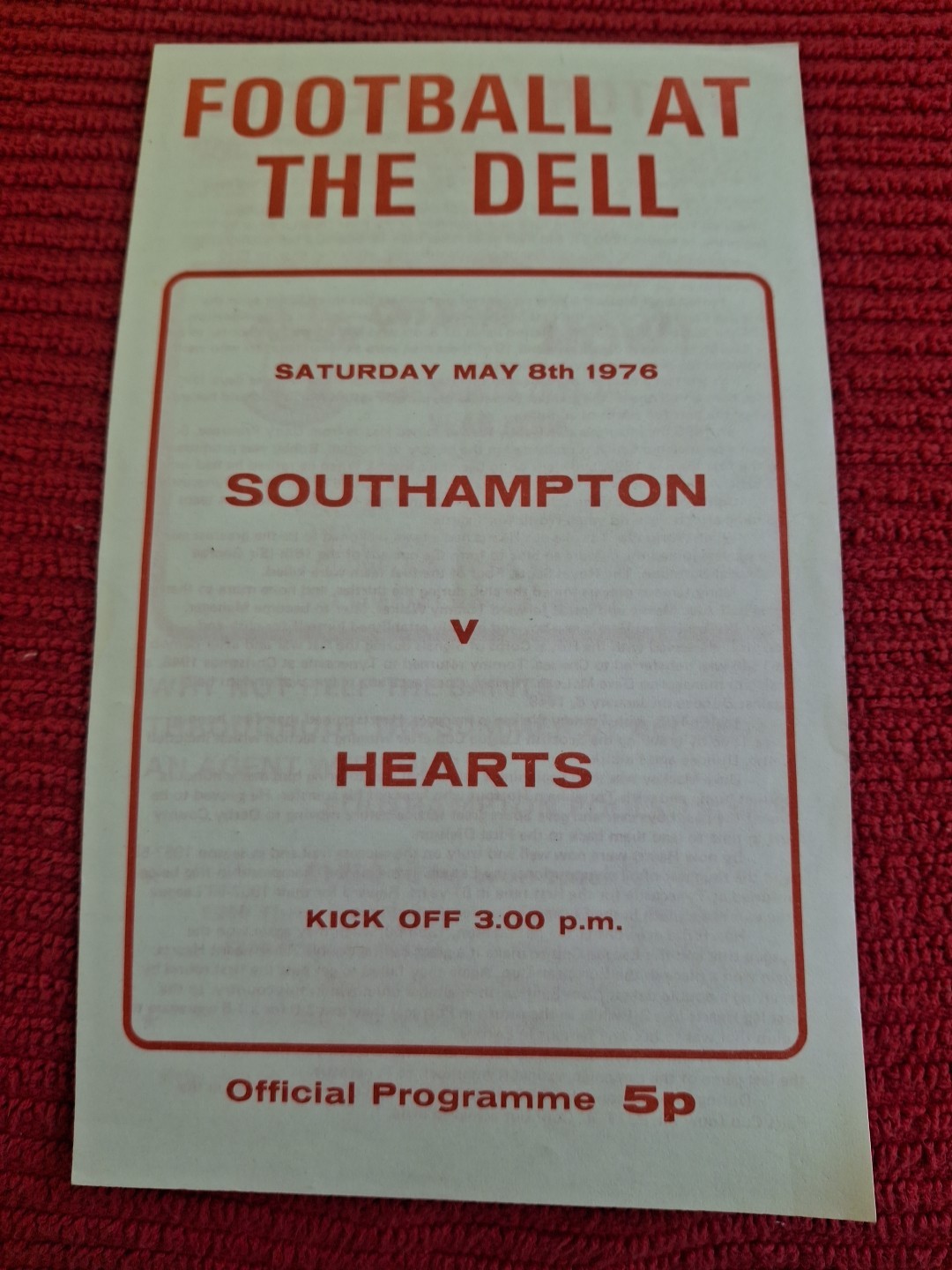 Southampton v Hearts friendly programme.  8/5/1976 for sale on Ebay