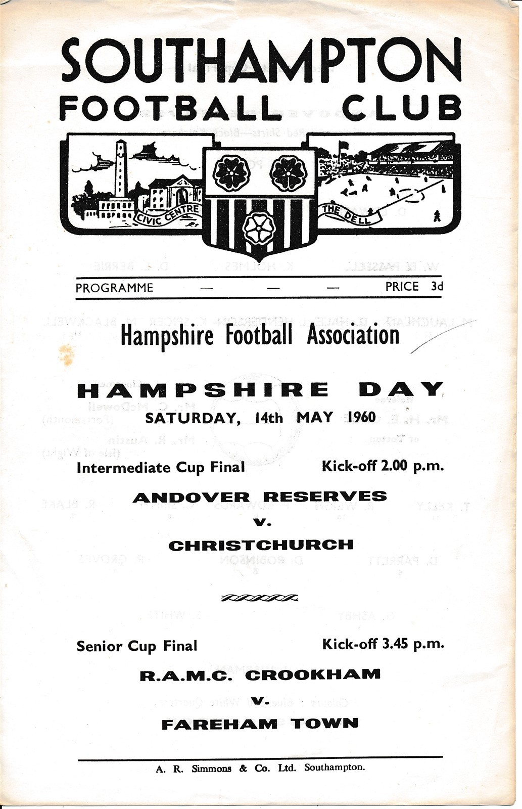 SOUTHAMPTON - Crookham v Fareham (Hampshire Cup Finals Day) 1960 for sale on Ebay