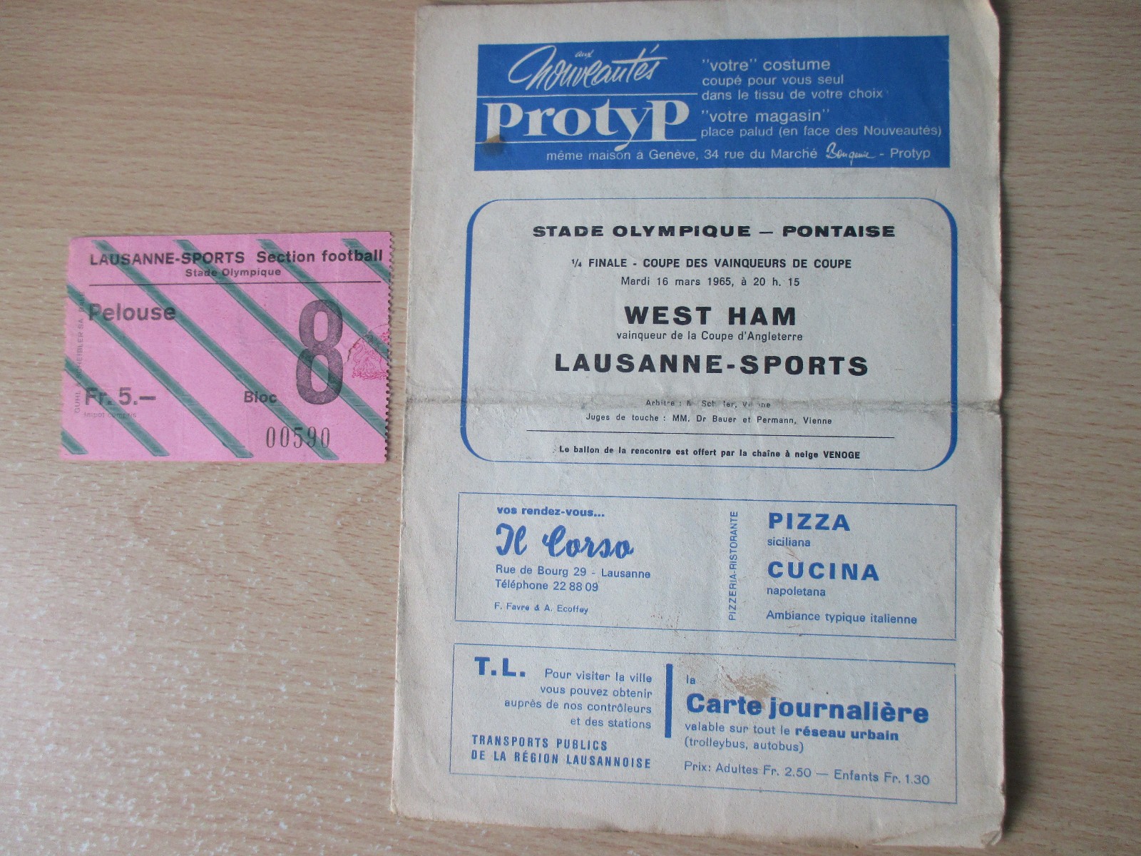 Lausanne Sports v West Ham 1965 ECWC QF program & rare ticket 1964/65 cup winner for sale on Ebay
