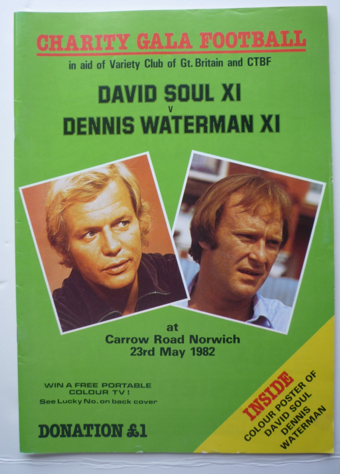 David Soul X1 v Dennis Waterman X1 at Carrow Road Norwich 23/5 82 programme for sale on Ebay