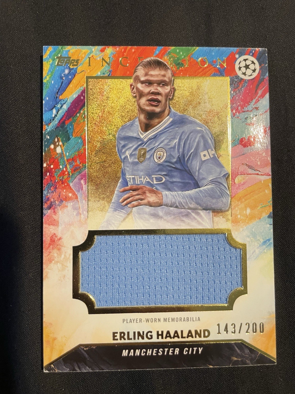 Topps 2023/24 Erling Haaland Blue Moon Relic Card Manchester City 143/200 for sale on Ebay