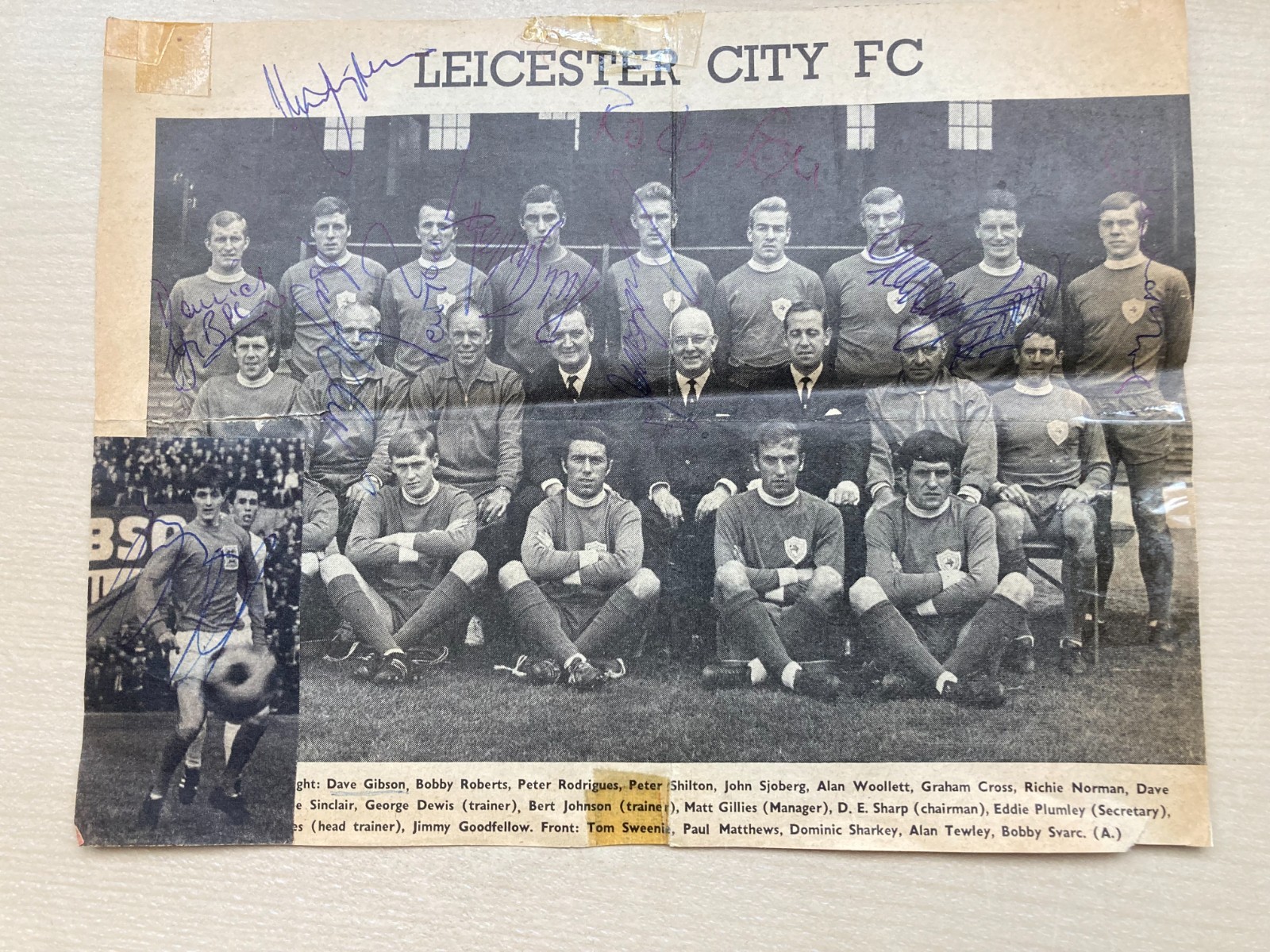 Leicester City team picture 1968-69 with several hand signed autographs for sale on Ebay