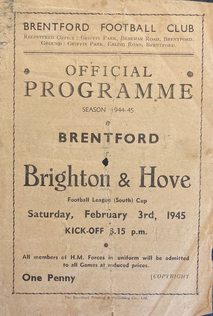 Brentford v Brighton Football League (South) Cup 1944/45 for sale on Ebay