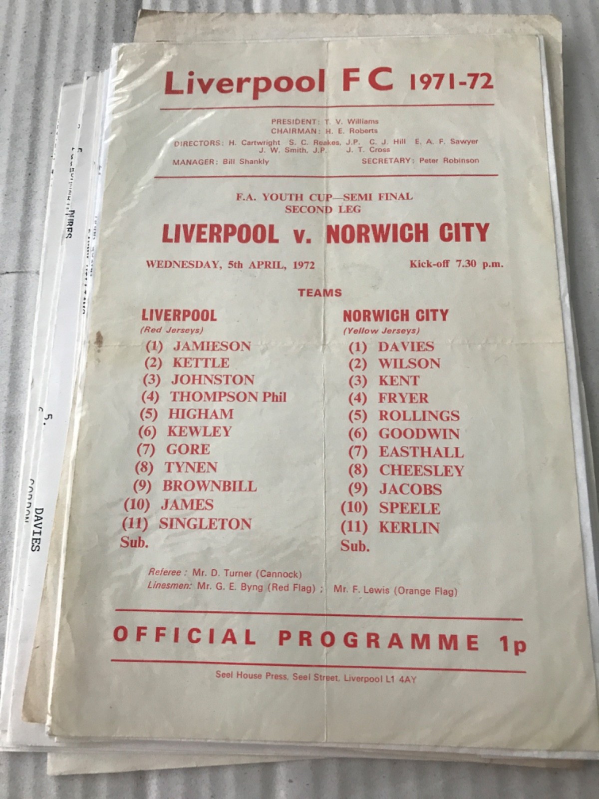 FA Youth cup semi-final 2nd leg Liverpool v Norwich City for sale on Ebay
