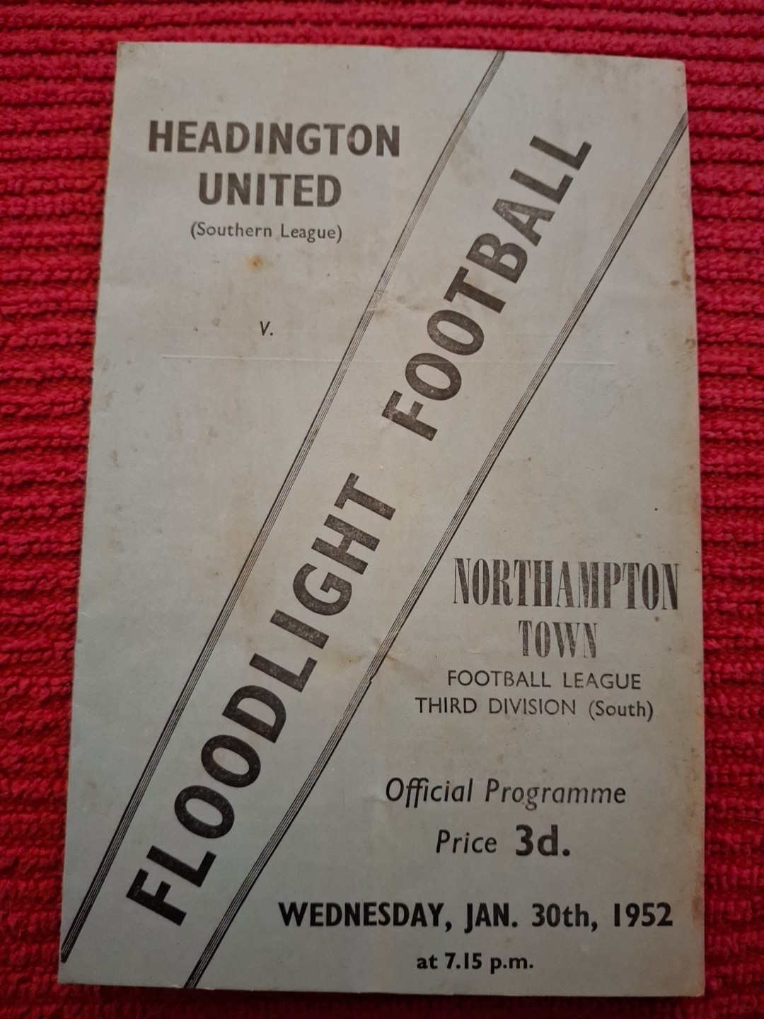 Headington United v Northampton Town friendly programme.  30/1/1952 for sale on Ebay