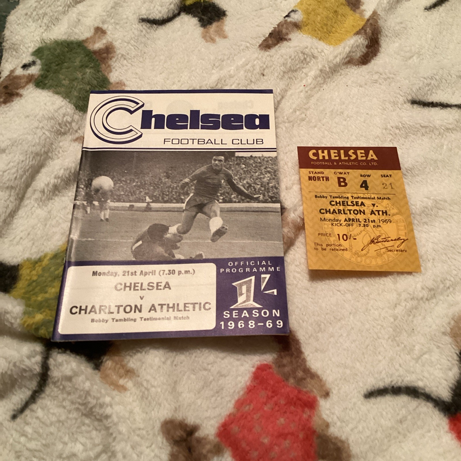 1968/9 Chelsea v Charlton Athletic. Tambling testimonial and Match ticket. for sale on Ebay