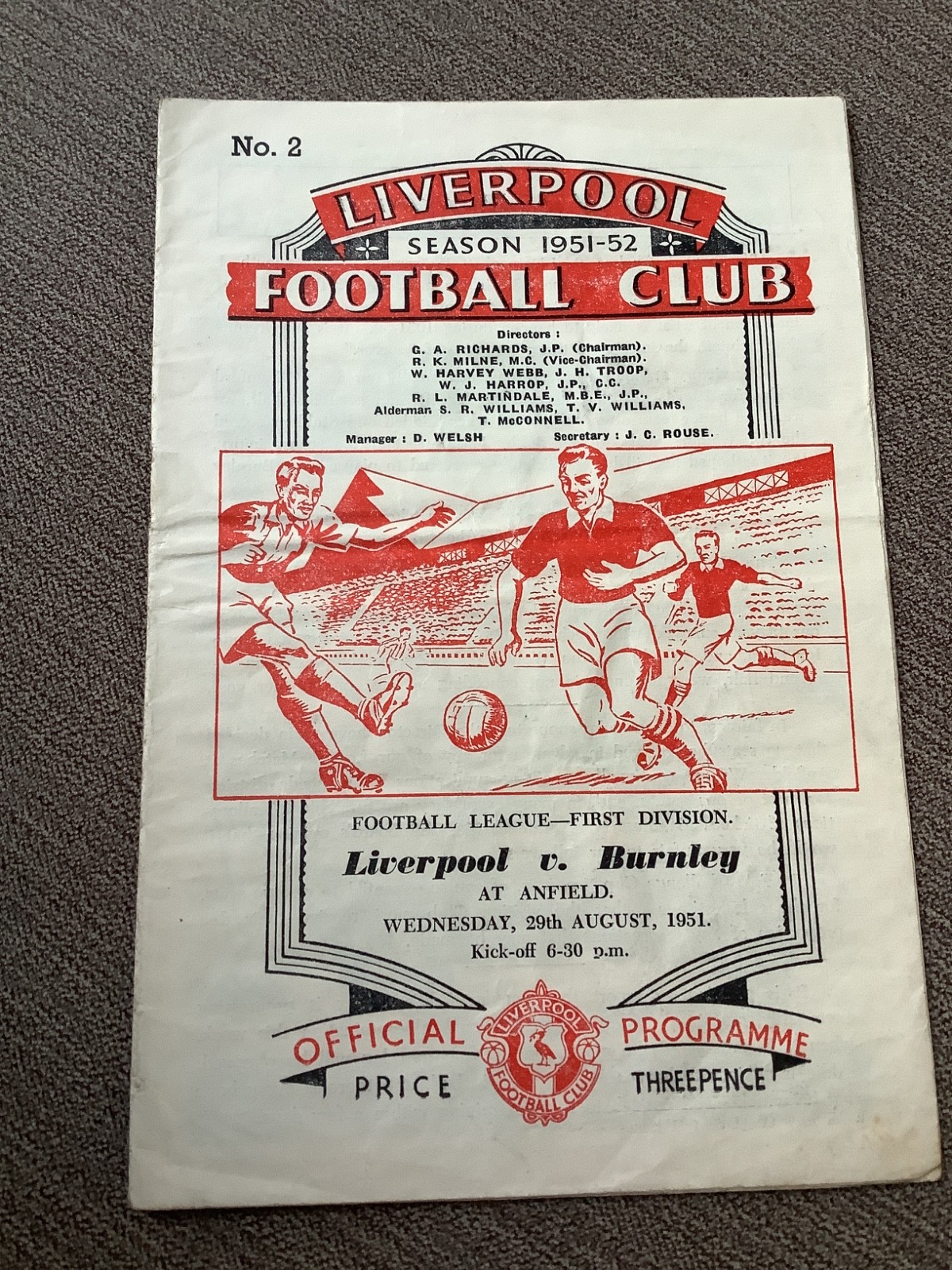 29 August 1951 Liverpool v Burnley for sale on Ebay