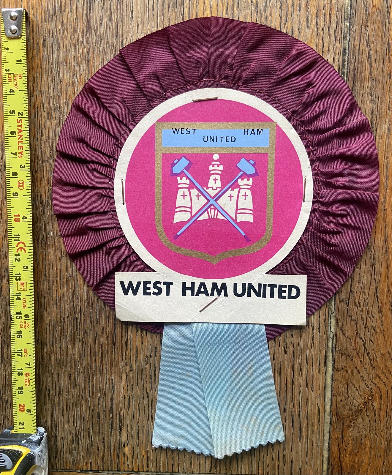 1960s/70s Vintage WEST HAM UNITED Club Crest ROSETTE. 22cm x 17cm. Very good for sale on Ebay